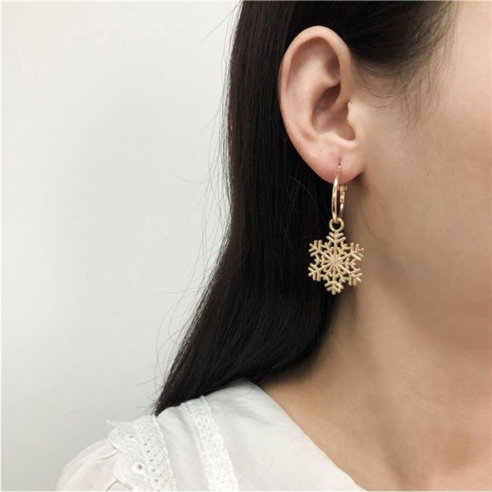 Gold Snowflake Hoop Drop Earrings